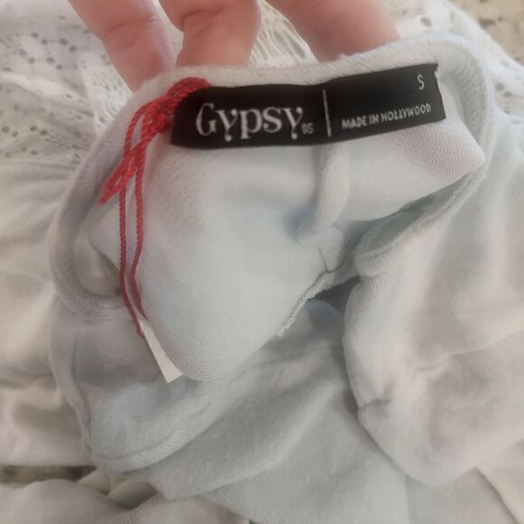 Gypsy 05 Boho high low sweater with lace back Small blue and off white - Picture 4 of 6